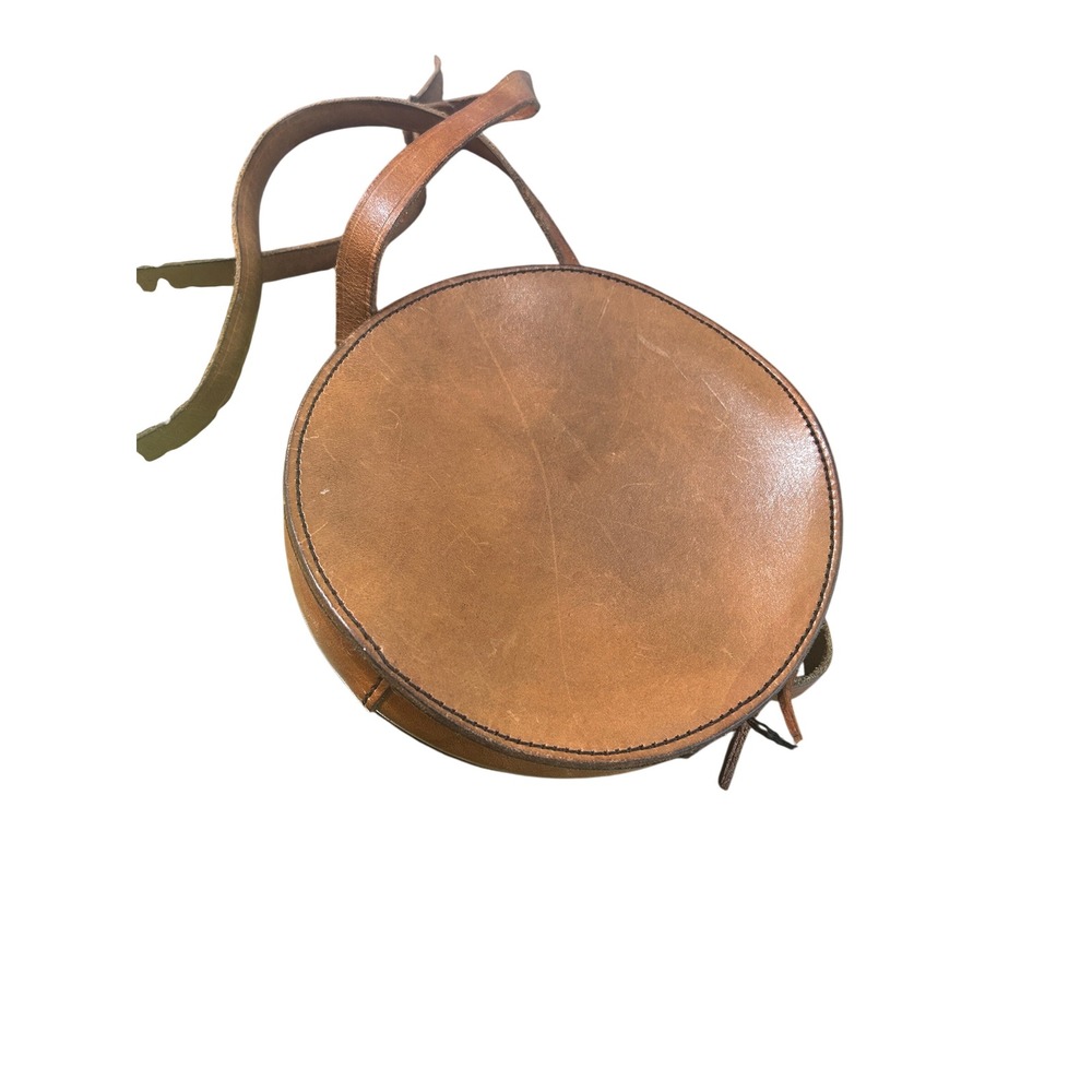 Vintage Left Foot Leathers Brown Leather Round Crossbody Bag Boho Hippie
